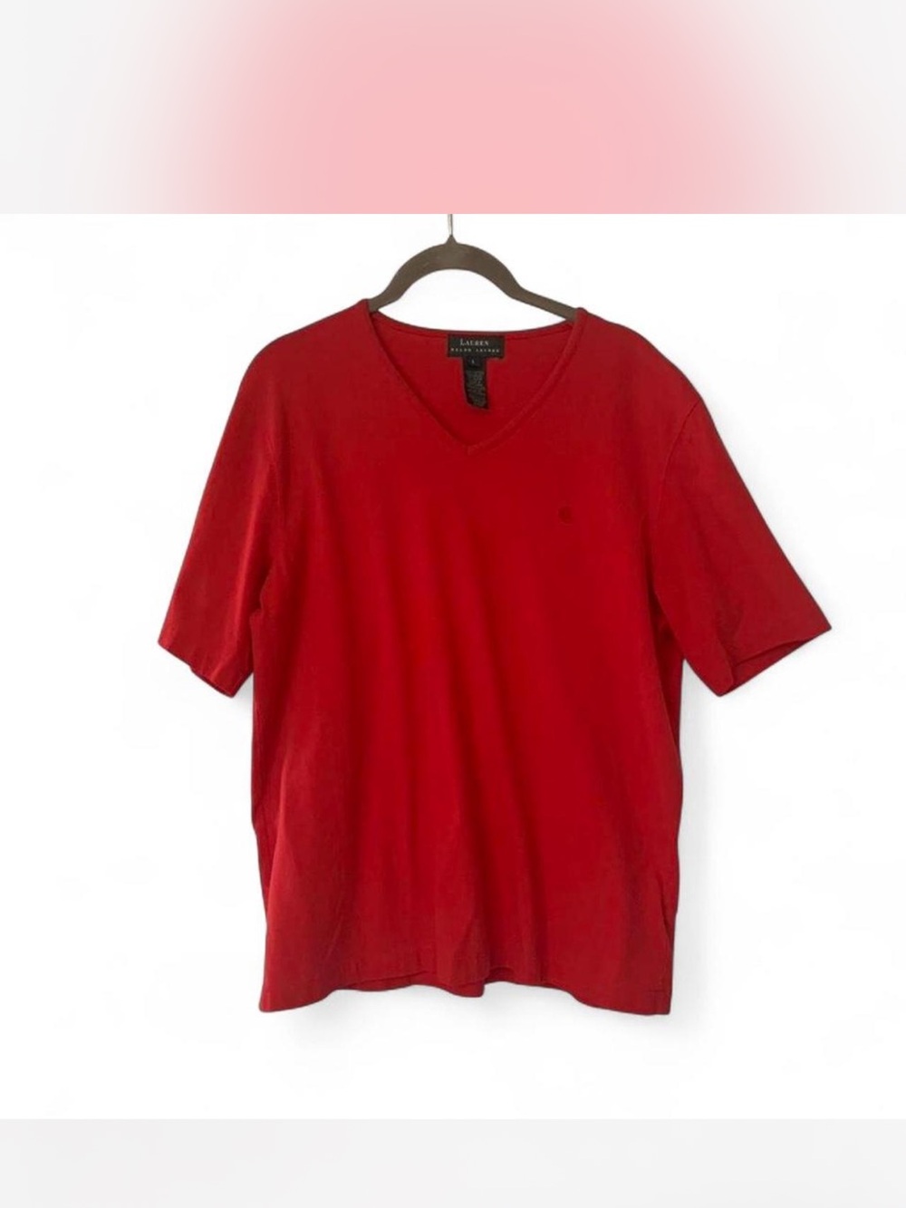 Classic Ralph Lauren Red V-Neck Tee with Signature Tag size L